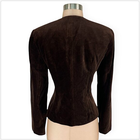 Zelda Dark Brown Velvet Blazer Jacket Leather Trim Fitted Lined New NWT Size 6 - Picture 2 of 3